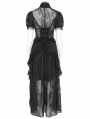 Black Gothic Deep V-Neck High Slit Floral Mesh Long Dress