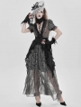 Black and Grey Gothic Deep V-Neck High Slit Floral Mesh Long Dress