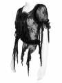 Black Gothic Floral Mesh Ruffled Tassel Trim Shirt for Women