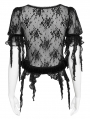 Black Gothic Floral Mesh Ruffled Tassel Trim Shirt for Women