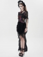Black and Red Gothic Floral Mesh Ruffled Tassel Trim Shirt for Women
