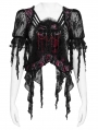 Black and Red Gothic Floral Mesh Ruffled Tassel Trim Shirt for Women