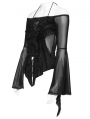 Black Gothic Mesh Halter Long Sleeve Peplum Top for Women