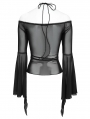 Black Gothic Mesh Halter Long Sleeve Peplum Top for Women