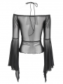 Black and Red Gothic Mesh Halter Long Sleeve Peplum Top for Women