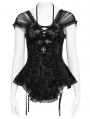 Black Gothic Sexy Mesh Ruched Ruffle Halter Strap Shirt for Women