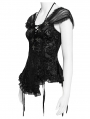 Black Gothic Sexy Mesh Ruched Ruffle Halter Strap Shirt for Women