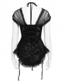 Black Gothic Sexy Mesh Ruched Ruffle Halter Strap Shirt for Women