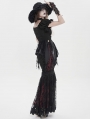 Black Retro Gothic Embroidered Beaded Halter Shirt for Women