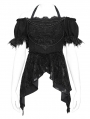 Black Retro Gothic Embroidered Beaded Halter Shirt for Women