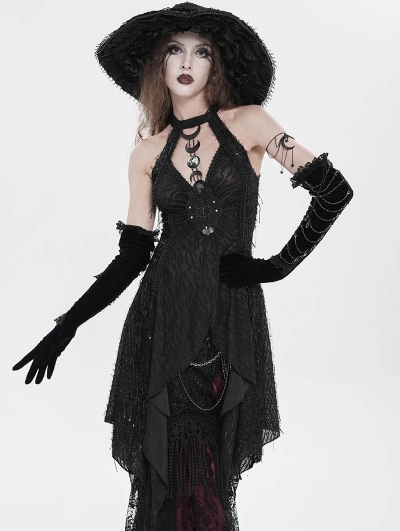 Black Gothic Cutout Halter Sleeveless Vest Top for Women