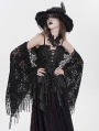 Black Gothic Floral Lace Tassel Open Front Shawl for Women