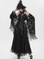 Black Gothic Floral Lace Tassel Open Front Shawl for Women