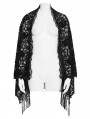 Black Gothic Floral Lace Tassel Open Front Shawl for Women