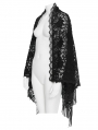 Black Gothic Floral Lace Tassel Open Front Shawl for Women