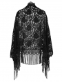 Black Gothic Floral Lace Tassel Open Front Shawl for Women