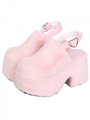 Pink Lolita Chunky Platform Slingback Furry Slippers