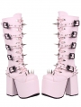 Pink Punk Gothic Lace Up Chunky Platform High Heel Boots