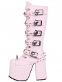 Pink Punk Gothic Lace Up Chunky Platform High Heel Boots