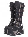 Black Gothic Punk Bat Buckle Skull Star Studded Wedge Platform Boots