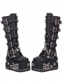Black Gothic Punk Bat Buckle Skull Star Studded Wedge Platform Boots