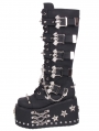 Black Gothic Punk Bat Buckle Skull Star Studded Wedge Platform Boots