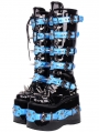 Black and Blue Gothic Punk Patchwork Platform Knee High Boots