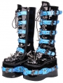 Black and Blue Gothic Punk Patchwork Platform Knee High Boots