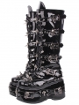 Black Gothic Skull Buckled Punk Platform Knee High Boots