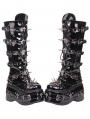 Black Gothic Skull Buckled Punk Platform Knee High Boots