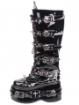 Black Gothic Skull Buckled Punk Platform Knee High Boots