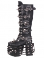 Black Punk Gothic Skull Buckle Rivet Platform Knee High Boots