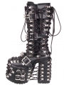 Black Gothic Punk Lace-Up Studded Platform High Heel Boots