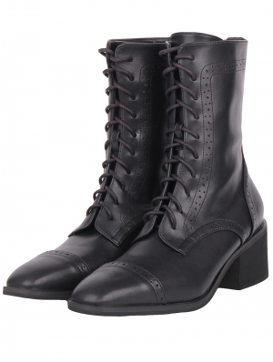 Black Gothic Punk Pointed Toe Lace-Up Leather Boots