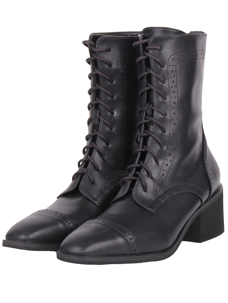 Black Gothic Punk Pointed Toe Lace-Up Leather Boots