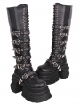 Black Gothic Punk Heart Buckle Stacked Platform Boots