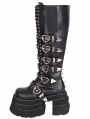 Black Gothic Punk Heart Buckle Stacked Platform Boots