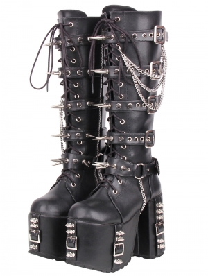 Black Punk Gothic Zip Sided High Heeled Platform Boots