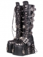 Black Gothic Punk Rivet Platform Buckled Lace-Up Boots