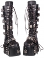 Black Gothic Punk Rivet Platform Buckled Lace-Up Boots