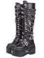 Black Gothic Punk Metal Decor Platform Boots with Chain