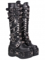 Black Gothic Punk Metal Decor Platform Boots with Chain