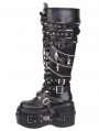 Black Gothic Punk Metal Decor Platform Boots with Chain