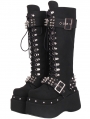 Black Gothic Punk Buckle Rivets Double Platform Boots