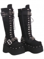 Black Gothic Punk Buckle Rivets Double Platform Boots