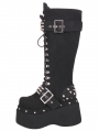 Black Gothic Punk Buckle Rivets Double Platform Boots