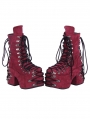 Wine Red Gothic Punk Velvet Eyelet Crossover Strap Platform Heel Boots