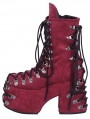Wine Red Gothic Punk Velvet Eyelet Crossover Strap Platform Heel Boots