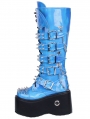 Blue Gothic Punk Batwing Spike Studded Platform Knee High Boots