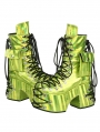 Green Punk Gothic Strappy Chunky Platform Boots with Pouch
